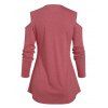 Cold Shoulder Lace-up Plunge Neck T-shirt - RED L