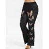 Pantalon à Imprimé Papillon de Grande Taille à Ourlet de Cloche - Noir 2X