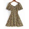 Robe Fleurie Plissée Au Dos à Manches Bouffantes de Grande Taille à Volants - Noir L