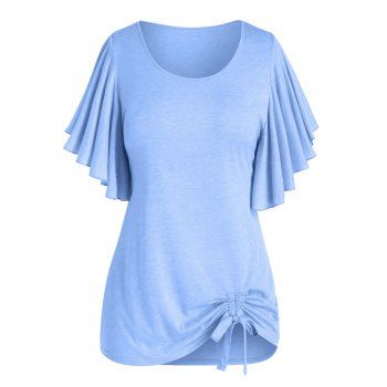 

Plus Size Butterfly Sleeve Cinched Tie T-shirt, Light blue