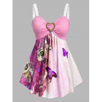 

Plus Size Butterfly Flower Print Skirted Tank Top, Light pink