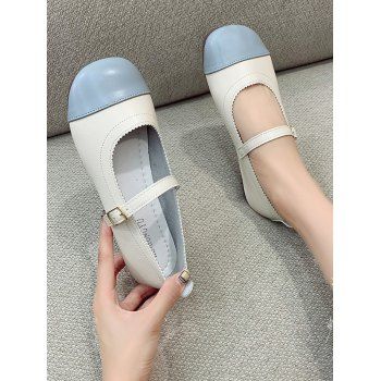 

Colorblock Buckle Strap Faux Leather Shoes, Day sky blue