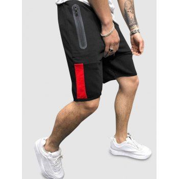 

Zipper Pockets Contrast Sports Shorts, Black