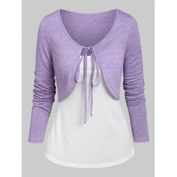 

Knotted Heathered Cropped T-shirt and Plain Cami Top, Light purple