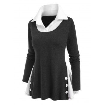 

Colorblock Mock Button Jersey T Shirt, Gray