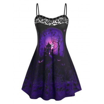 

Plus Size Lace Panel Halloween Print Cami Dress, Black