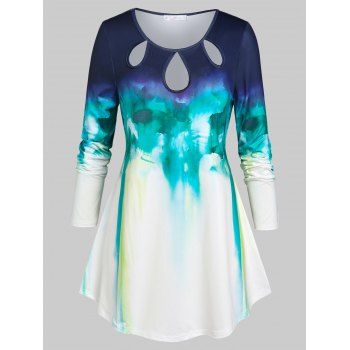 

Plus Size Watercolor Keyhole T Shirt, Deep blue