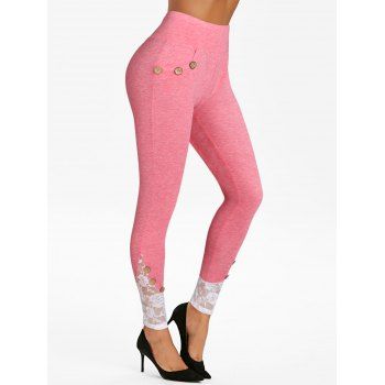 

Lace Panel High Rise Leggings, Light pink
