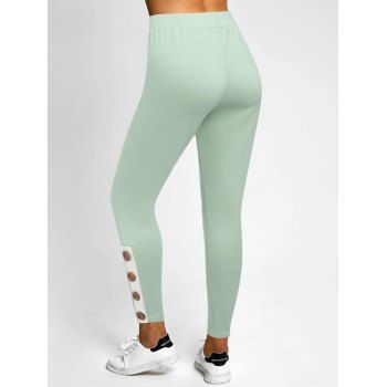 Color Block Mock Button Skinny Leggings