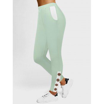 

Color Block Mock Button Skinny Leggings, Light green