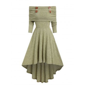 

Foldover Off The Shoulder Convertible High Low Dress, Light green