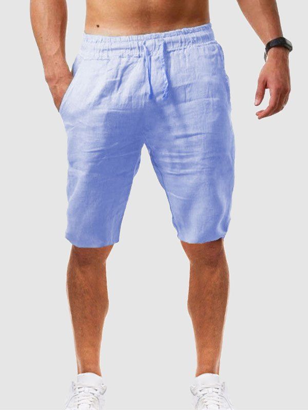 Drawstring Casual Plain Shorts - LIGHT BLUE S