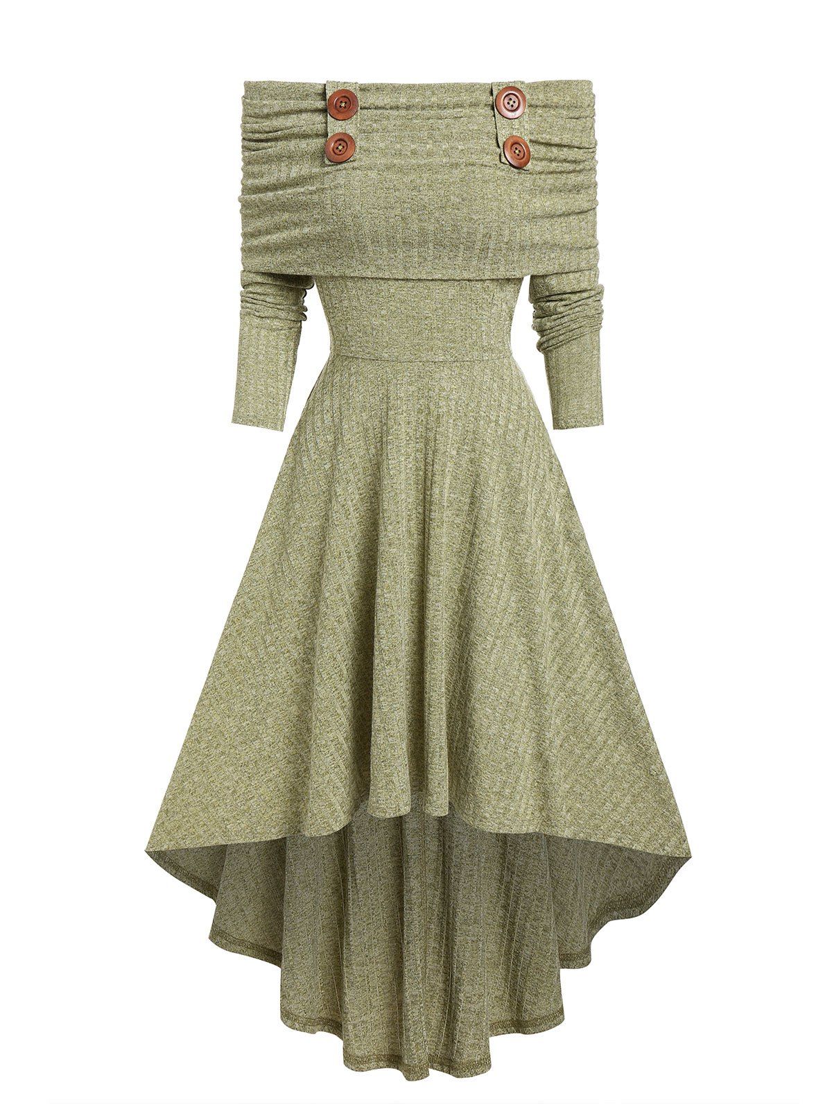 Foldover Off The Shoulder Convertible High Low Dress - LIGHT GREEN XL
