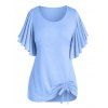T-shirt Noué Sanglé de Grande Taille à Manches Papillon - Bleu clair L