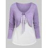 Knotted Heathered Cropped T-shirt and Plain Cami Top - LIGHT PURPLE L