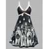 Robe Grande Taille à Imprimé Citrouille et Fantôme à Deux Tons - Noir 2X