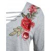 Plus Size Flower Embroidered Straps Long Sleeve Tee - GRAY 5X