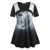 T-shirt D'Halloween Tordu à Imprimé Lune et Arbre de Grande Taille - Noir 3X