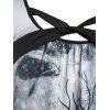 T-shirt D'Halloween Tordu à Imprimé Lune et Arbre de Grande Taille - Noir 4X