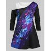Plus Size Skew Neck Galaxy Butterfly Print Tee and Tank Top Set - BLACK 4X