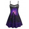 Robe D'Halloween à Bretelle Imprimée Panneau en Dentelle de Grande Taille - Noir 5X