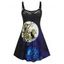 Plus Size Halloween Moon Cat Print Lace Panel Dress - BLACK L