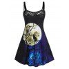 Robe avec Empiècements en Dentelle à Imprimé Chat et Lune D'Halloween de Grande Taille - Noir 5X