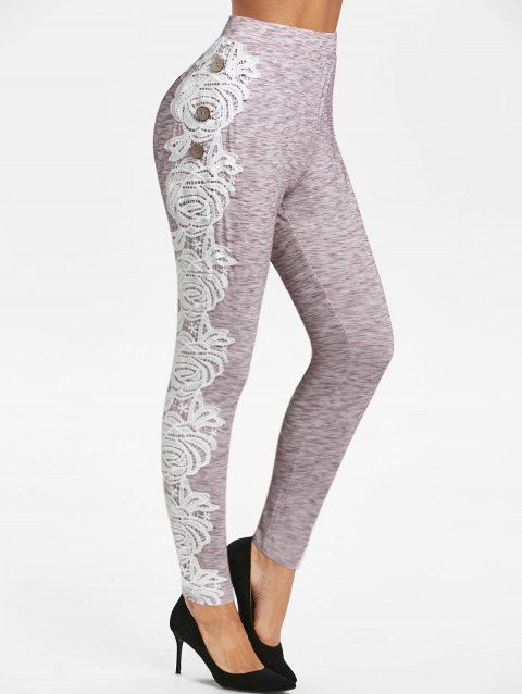 Legging Applique en Dentelle Teinté