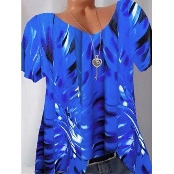 

Plus Size Tie Dye Print V Neck Tee, Blue