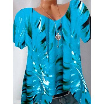 

Plus Size Tie Dye Print V Neck Tee, Light blue