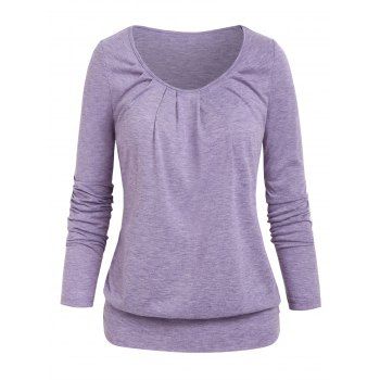 

Long Sleeve Heathered Blouson T-shirt, Light purple