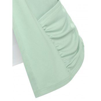 Contrast Colorblock Two Tone Ruched Pocket 2 In 1 T-shirt