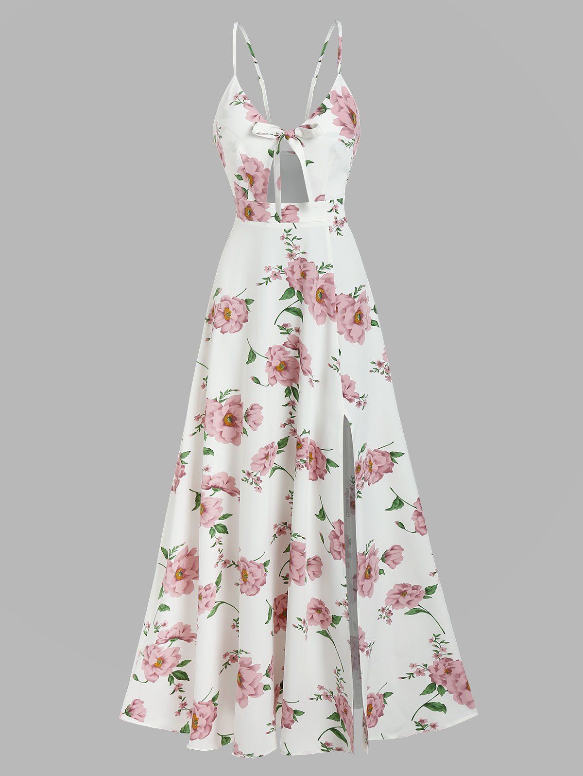 Bohemian Flower Print Knotted Slit Cutout Long Cami Dress 