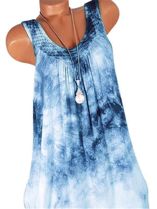 Tie Dye Net Panel Plus Size Babydoll Dress - BLUE XL