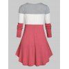 Plus Size Colorblock Criss Cross Long Sleeve Tee - RED L