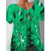 T-shirt Teinté Imprimé de Grande Taille à Col V - Vert 4XL