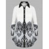 Plus Size Lace Print Button Up Shirt - WHITE 4X