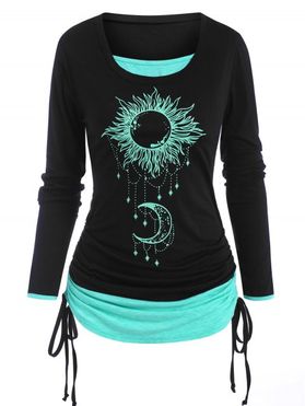 Sun Moon Print Cinched 2 in 1 T Shirt
