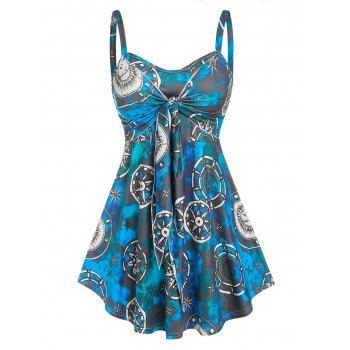 

Plus Size Tie Knot Full Print Tank Top, Blue