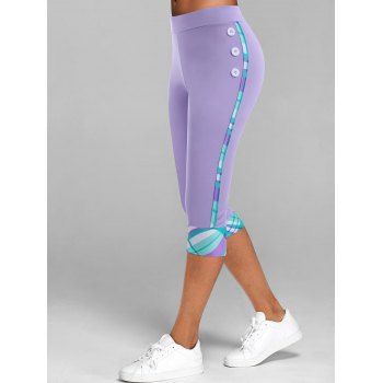 

Plaid Insert Mock Button Capri Leggings, Light purple