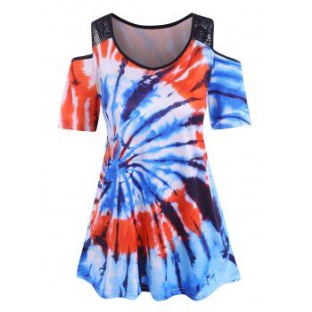 

Lace Panel Tie Dye Open Shoulder Plus Size Top, Dark orange