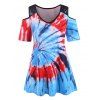 Haut Panneau en Dentelle Teinté à Epaule Dénudée de Grande Taille - Bleu clair 3XL
