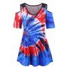 Haut Panneau en Dentelle Teinté à Epaule Dénudée de Grande Taille - Bleu 3XL