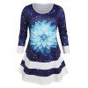 T-Shirt Tunique à Imprimé Galaxie et Fleurs Grande-Taille - Bleu profond L