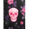 Plus Size Skull Print Lace Panel Halloween T-shirt - BLACK 2X