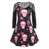 T-shirt D'Halloween à Imprimé Crâne Panneau en Dentelle de Grande Taille - Noir 3X