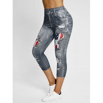 

3D Patriotic American Flag Print Capri Jeggings, Dark gray
