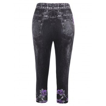 Flower 3D Print Crop Jeggings