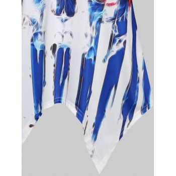 American Flag Skull Print Lace Insert Handkerchief Tank Top