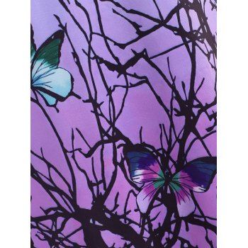 Ombre Branch Butterfly Print Cold Shoulder Handkerchief T Shirt